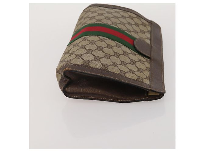 Borsa GUCCI GG Supreme Web Sherry Line in PVC e scamosciato 3 Set Beige Marrone Auth 187898 - vista 11