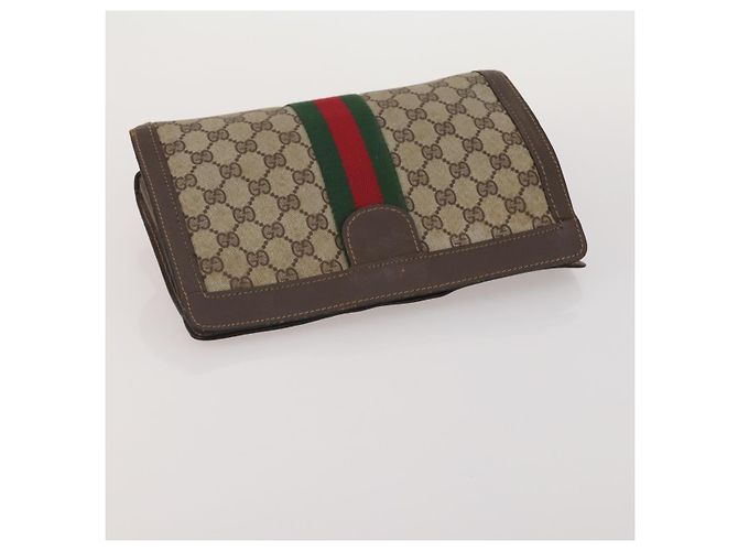 Borsa GUCCI GG Supreme Web Sherry Line in PVC e scamosciato 3 Set Beige Marrone Auth 187898 - vista 12