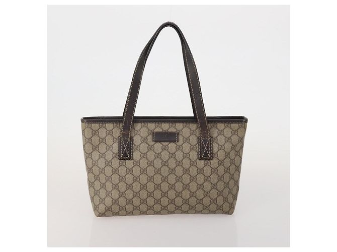 Borsa GUCCI GG Supreme Web Sherry Line in PVC e scamosciato 3 Set Beige Marrone Auth 187898 - vista 2
