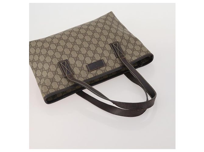 Borsa GUCCI GG Supreme Web Sherry Line in PVC e scamosciato 3 Set Beige Marrone Auth 187898 - vista 5