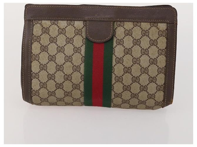 Borsa GUCCI GG Supreme Web Sherry Line in PVC e scamosciato 3 Set Beige Marrone Auth 187898 - vista 9