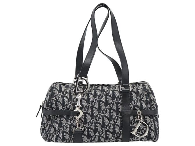 Borsa Boston Christian Dior Trotter Canvas Nera Argento Auth 195251V Nero - vista 2