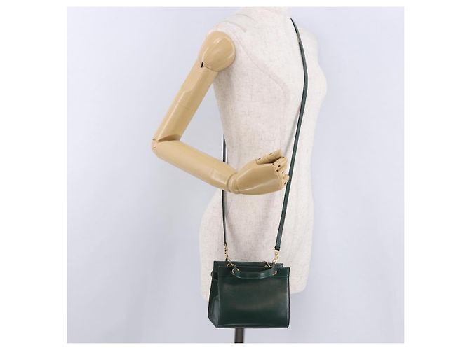 Céline Borsa CELINE in pelle 2way Verde Oro Auth bs36506 D'oro - vista 24