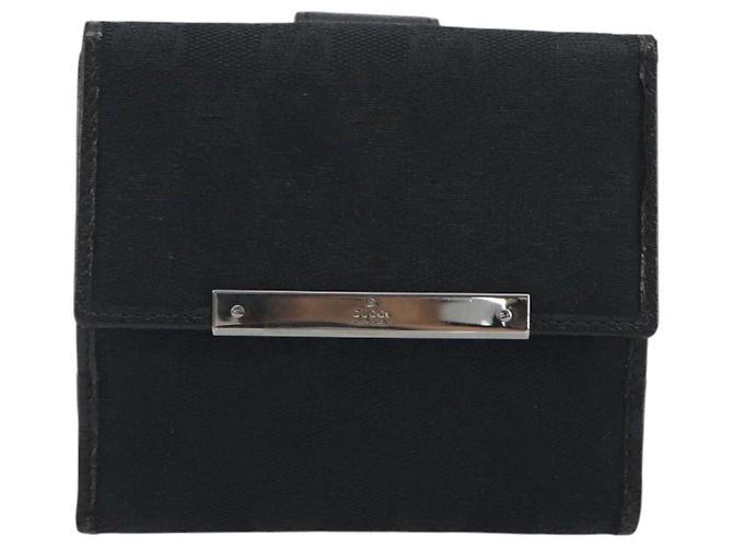 Cartera Bifold GUCCI GG Canvas Negra Plata 112664 Auth BA14621A - vista 2