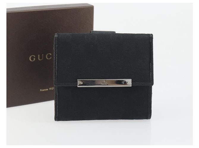 Cartera Bifold GUCCI GG Canvas Negra Plata 112664 Auth BA14621A - vista 25