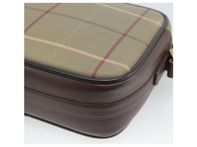 Borsa a Spalla Burberrys Nova Check in Tela Beige e Tonalità Oro Auth ka5489 - vista 12