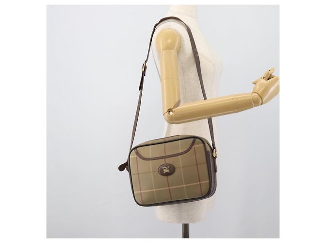 Borsa a Spalla Burberrys Nova Check in Tela Beige e Tonalità Oro Auth ka5489 - vista 20