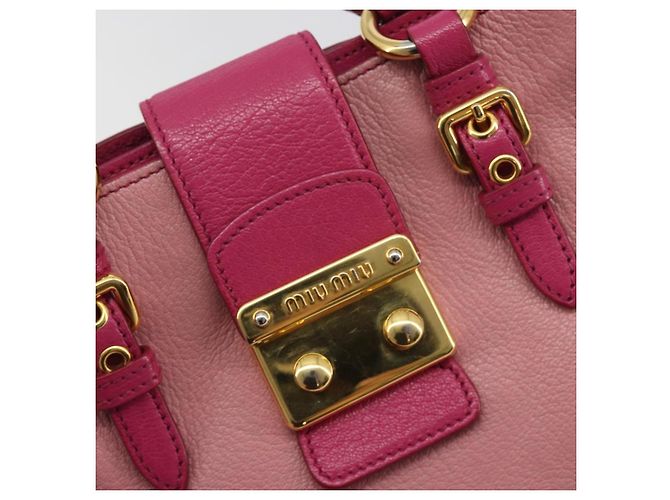 Borsa Miu Miu Madras in Pelle 2way Rosa Oro Auth 194746A D'oro - vista 18
