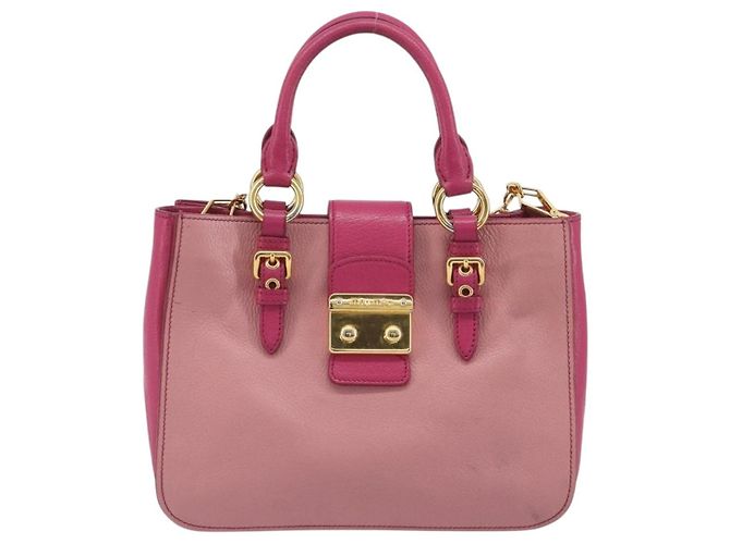 Borsa Miu Miu Madras in Pelle 2way Rosa Oro Auth 194746A D'oro - vista 2
