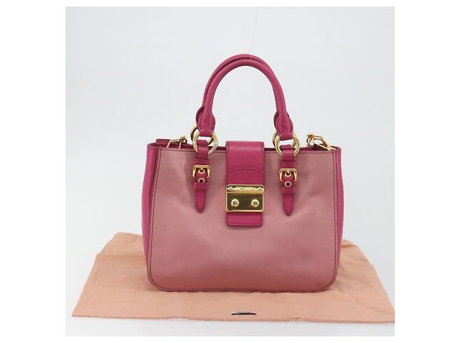 Borsa Miu Miu Madras in Pelle 2way Rosa Oro Auth 194746A D'oro - vista 30