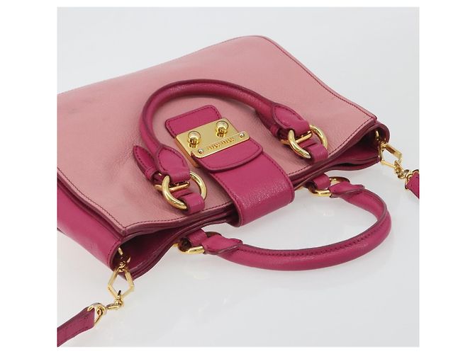 Borsa Miu Miu Madras in Pelle 2way Rosa Oro Auth 194746A D'oro - vista 6