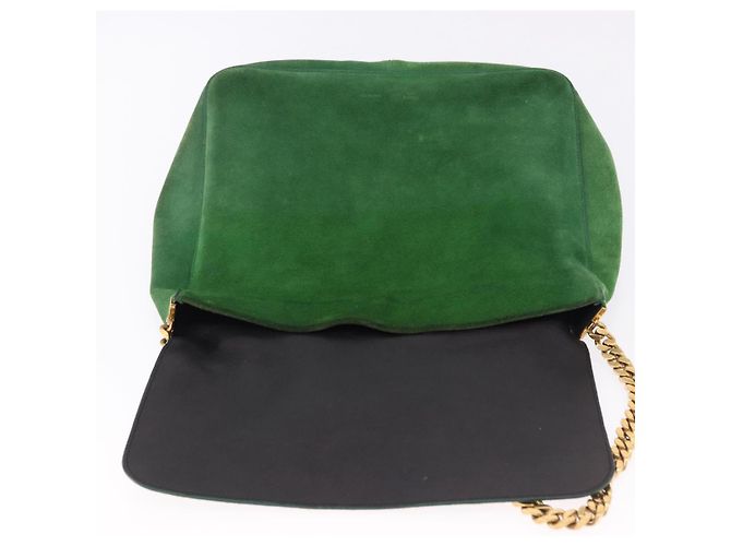 Céline Borsa a Spalla con Catena CELINE in Scamosciato Verde e Oro Autentica 193356A D'oro - vista 14