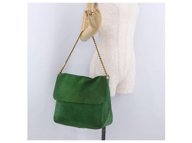 Céline Borsa a Spalla con Catena CELINE in Scamosciato Verde e Oro Autentica 193356A D'oro - vista 22