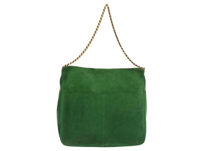 Céline Borsa a Spalla con Catena CELINE in Scamosciato Verde e Oro Autentica 193356A D'oro - vista 3