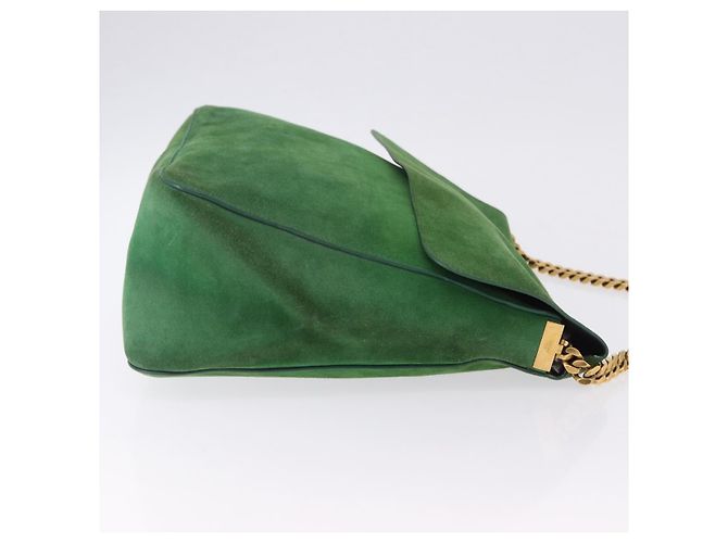 Céline Borsa a Spalla con Catena CELINE in Scamosciato Verde e Oro Autentica 193356A D'oro - vista 4