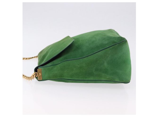 Céline Borsa a Spalla con Catena CELINE in Scamosciato Verde e Oro Autentica 193356A D'oro - vista 5