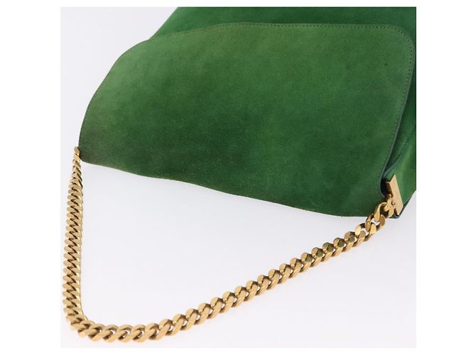 Céline Borsa a Spalla con Catena CELINE in Scamosciato Verde e Oro Autentica 193356A D'oro - vista 6