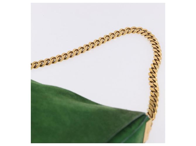 Céline Borsa a Spalla con Catena CELINE in Scamosciato Verde e Oro Autentica 193356A D'oro - vista 8