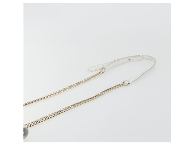 Borsa a Spalla Salvatore Ferragamo Vala Chain in Pelle Bianca e Oro Autentica 192429 - vista 10