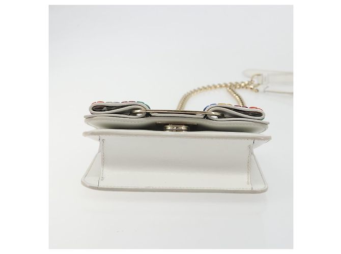 Borsa a Spalla Salvatore Ferragamo Vala Chain in Pelle Bianca e Oro Autentica 192429 - vista 11