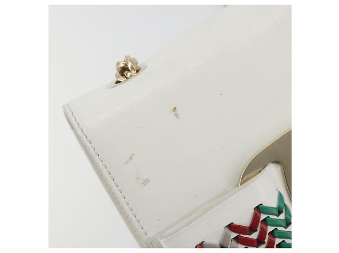 Borsa a Spalla Salvatore Ferragamo Vala Chain in Pelle Bianca e Oro Autentica 192429 - vista 16