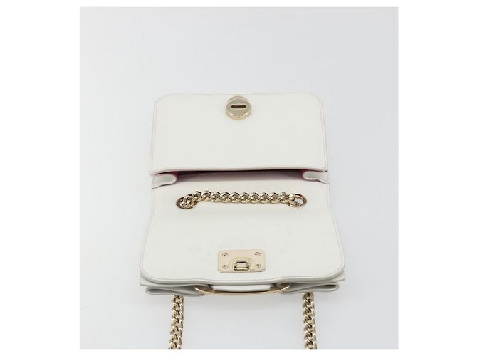 Borsa a Spalla Salvatore Ferragamo Vala Chain in Pelle Bianca e Oro Autentica 192429 - vista 18