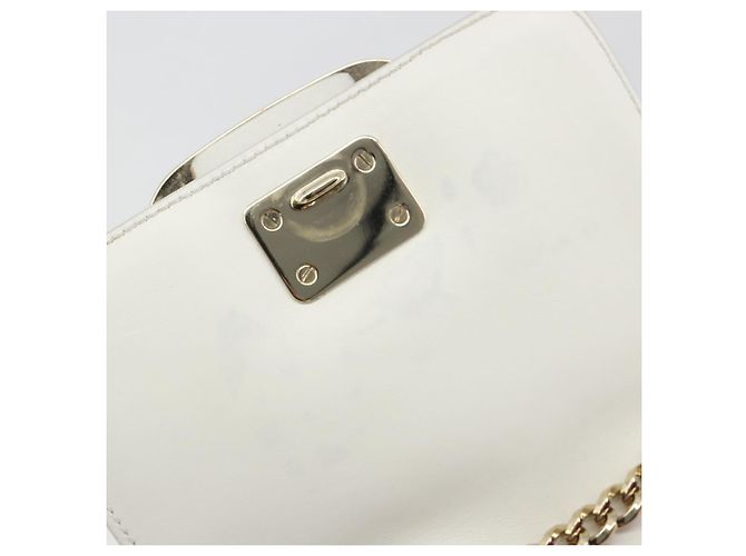 Borsa a Spalla Salvatore Ferragamo Vala Chain in Pelle Bianca e Oro Autentica 192429 - vista 19