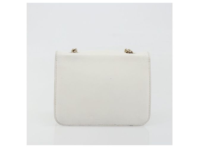 Borsa a Spalla Salvatore Ferragamo Vala Chain in Pelle Bianca e Oro Autentica 192429 - vista 5