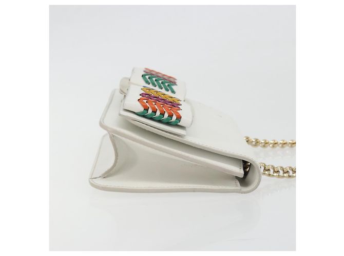Borsa a Spalla Salvatore Ferragamo Vala Chain in Pelle Bianca e Oro Autentica 192429 - vista 6