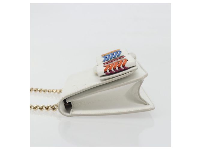Borsa a Spalla Salvatore Ferragamo Vala Chain in Pelle Bianca e Oro Autentica 192429 - vista 7