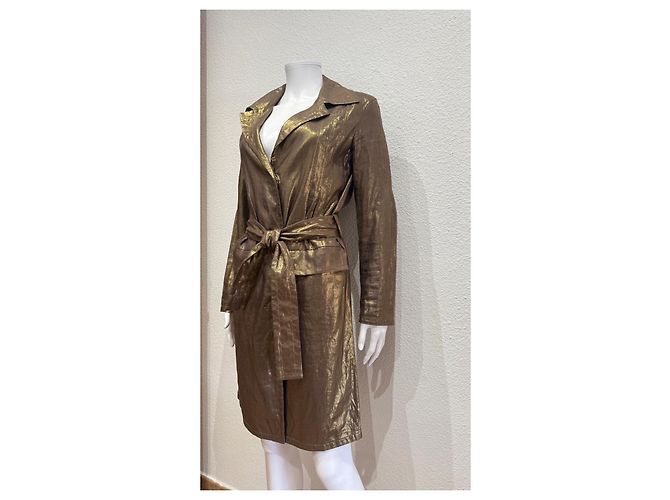 Christian Dior Boutique Paris Gabardina de lino Castaño Dorado - vista 3