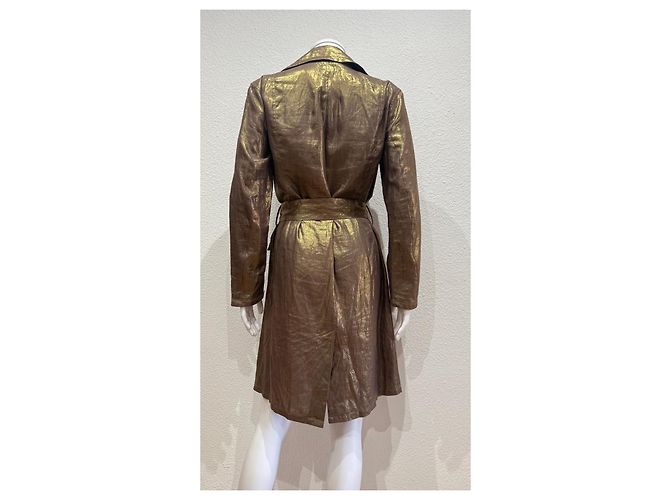 Christian Dior Boutique Paris Gabardina de lino Castaño Dorado - vista 4