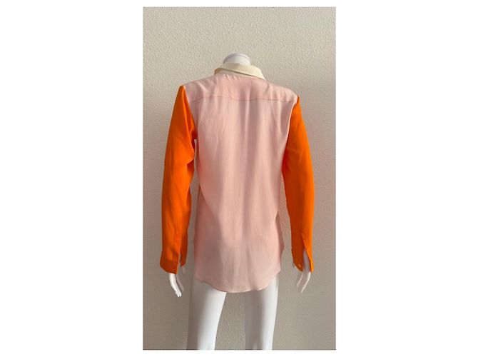Christian Dior Camicia in Seta Colorblock Rosa Bianco Arancione - vista 4