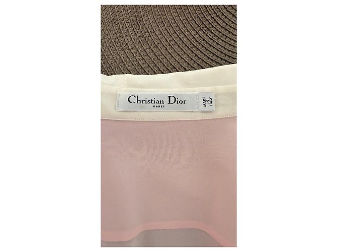 Christian Dior Camicia in Seta Colorblock Rosa Bianco Arancione - vista 5