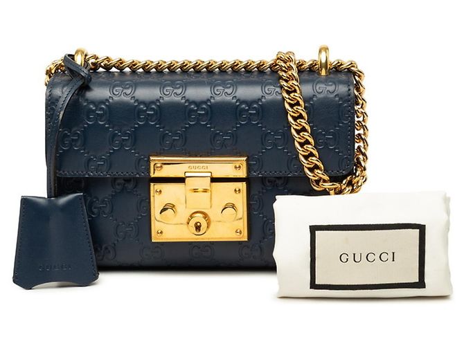 Padlock Borsa a tracolla con catena e lucchetto Gucci Guccissima Blu navy - vista 8