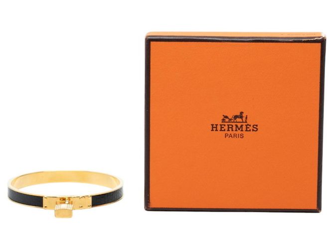 Bracciale Hermès Kelly in pelle nero e oro D'oro - vista 6