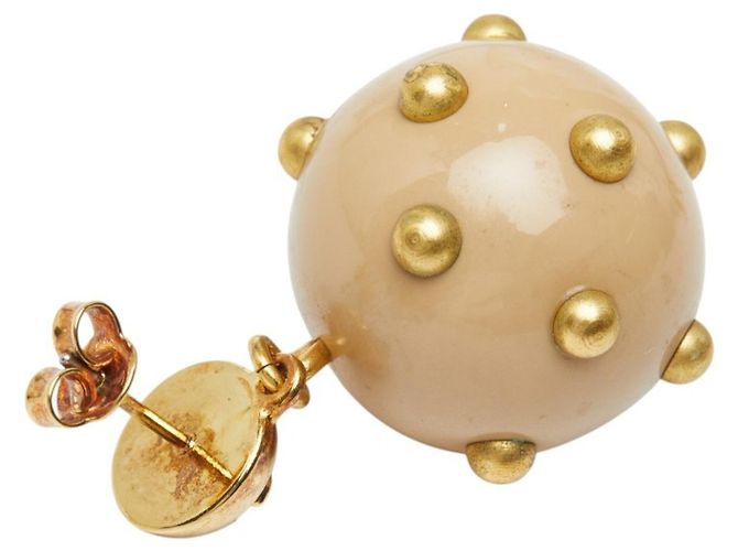 Pendientes Swing Stud Chanel Coco Mark Ball Beige Dorado - vista 4