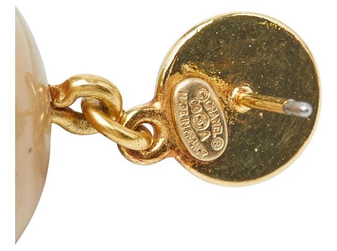 Pendientes Swing Stud Chanel Coco Mark Ball Beige Dorado - vista 5