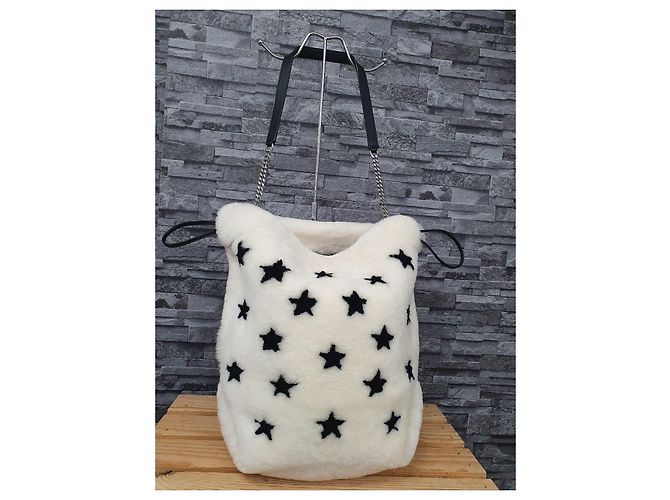 Saint Laurent YSL Borsa Hobo Shearling Nero Bianco - vista 10