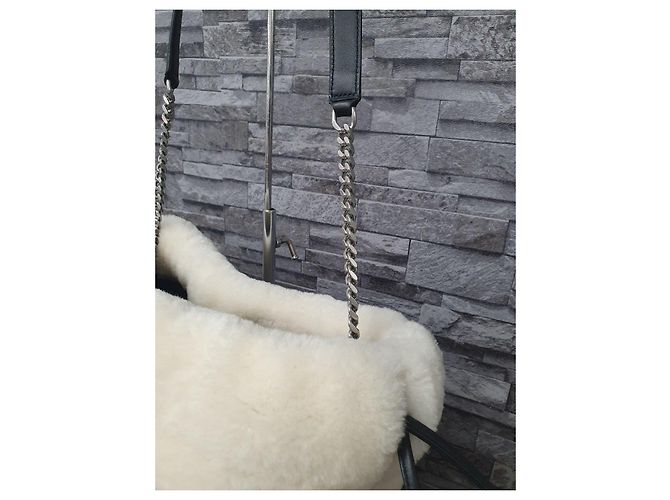 Saint Laurent YSL Borsa Hobo Shearling Nero Bianco - vista 7