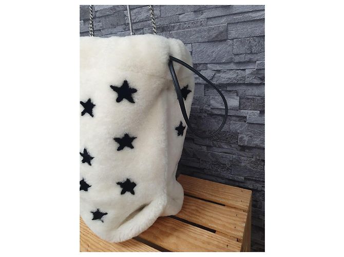 Saint Laurent YSL Borsa Hobo Shearling Nero Bianco - vista 8