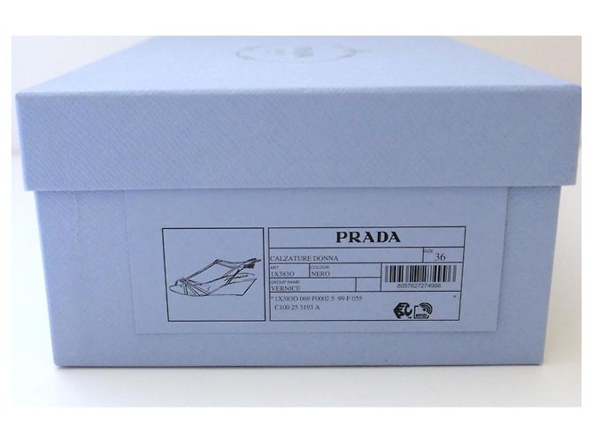 Prada Sandali con zeppa in vernice nera Triangle Nero - vista 13