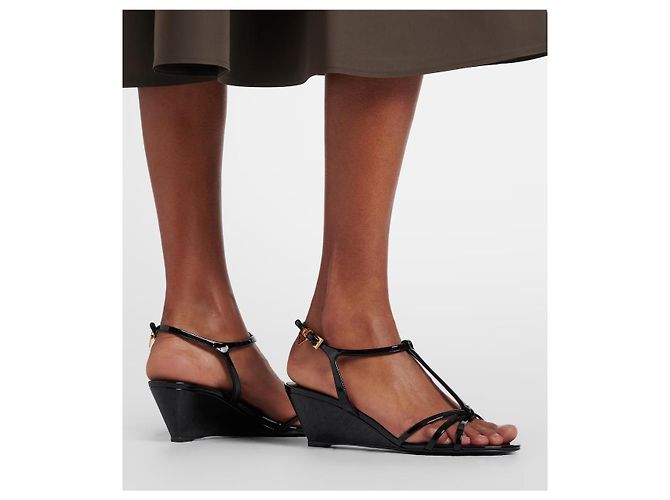 Prada Sandali con zeppa in vernice nera Triangle Nero - vista 2
