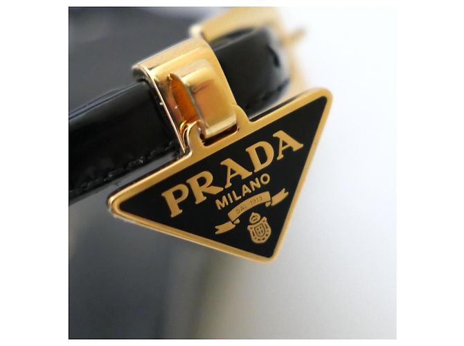 Prada Sandali con zeppa in vernice nera Triangle Nero - vista 5