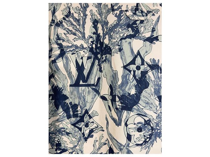 Louis Vuitton Camicia Overshirt Monogram Floral Blanc Bleu FW23 Bianco Blu - vista 3