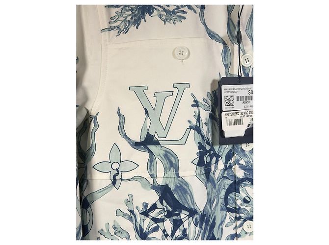 Louis Vuitton Camicia Overshirt Monogram Floral Blanc Bleu FW23 Bianco Blu - vista 6