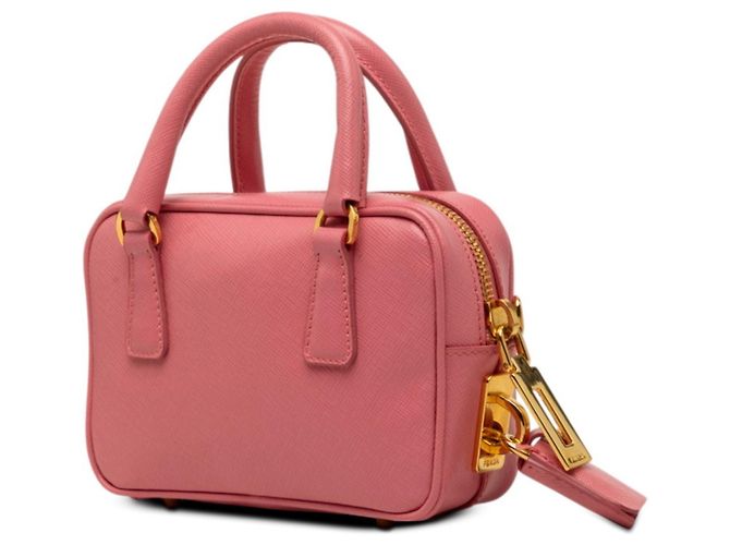 Saffiano Prada Triangle Logo Plate Mini Handtasche Pink - Ansicht 2