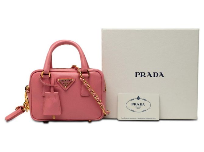 Saffiano Prada Triangle Logo Plate Mini Handtasche Pink - Ansicht 6