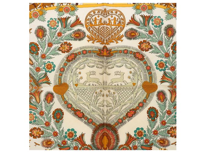 Hermès Hermes Carre 90 Decoupages Paper Cutout Scarf Multicolore Verde Cachi - vista 2