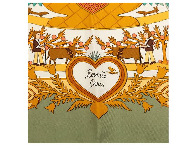 Hermès Hermes Carre 90 Decoupages Paper Cutout Scarf Multicolore Verde Cachi - vista 6